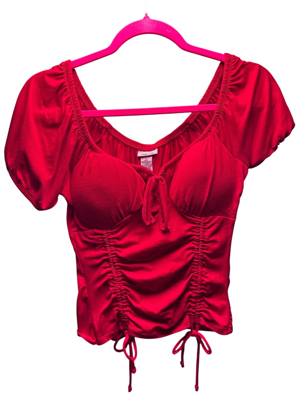 Rue21 Bright Red Ruched Tie-Front Crop Top